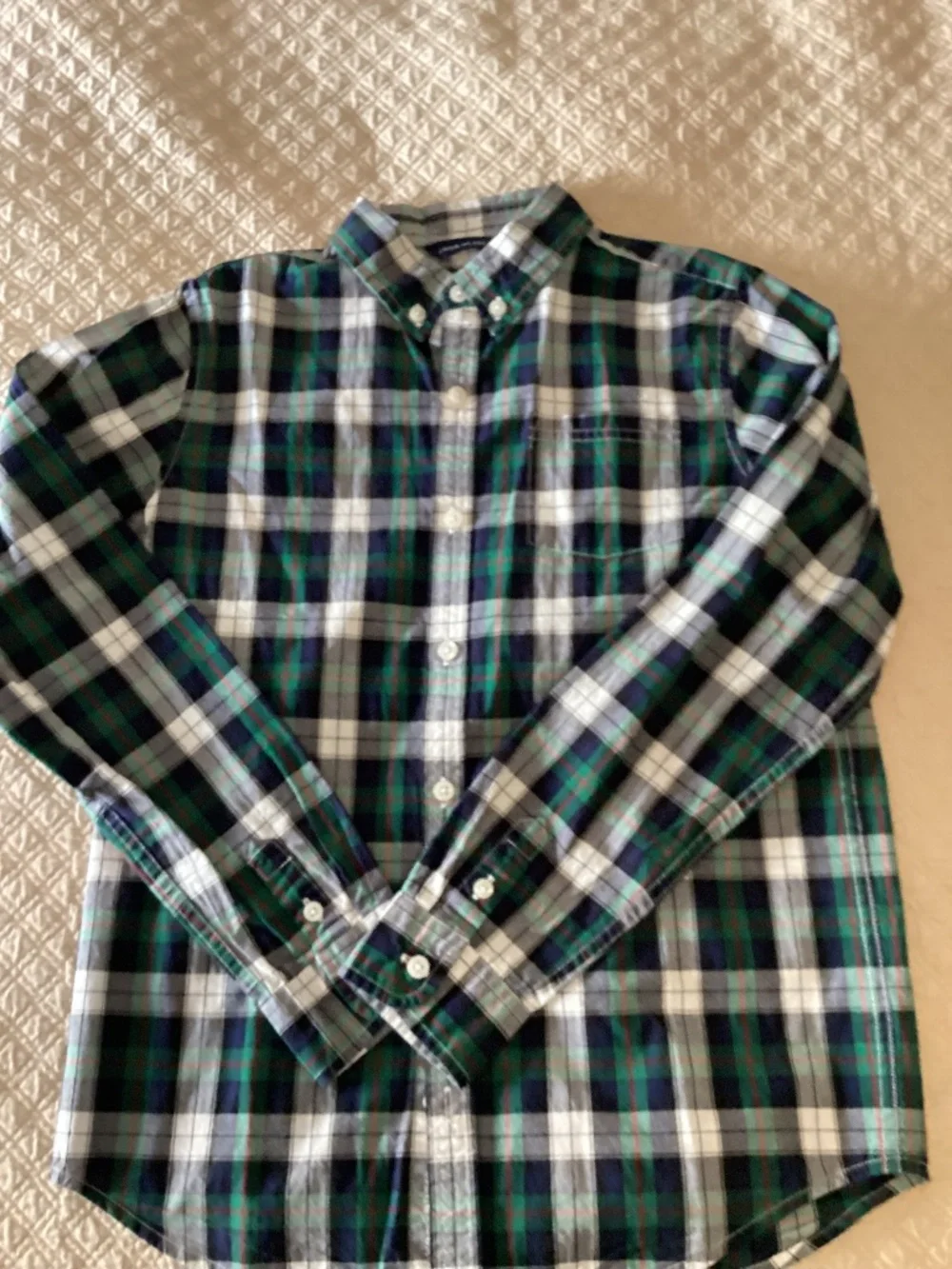 Janie and Jack boys size 14 green plaid cotton Oxford shirt